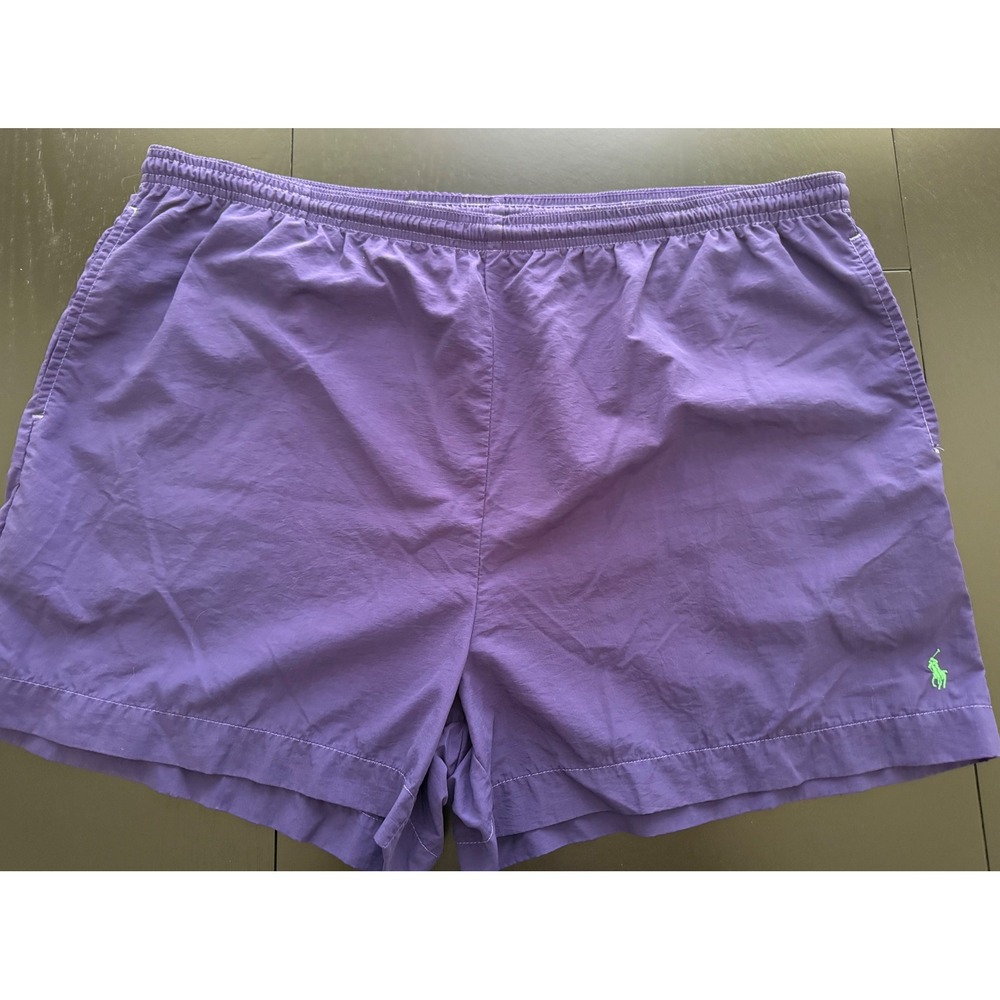VTG Polo Ralph Lauren Swim Trunks Mens L Purple Nylon Drawstring USA‎ Resortwear